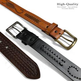 img 2 attached to 🤠 Authentic Full Grain Leather Western Hand-Braided Belt - Casual Jean Belt, Wide 1-1/2'' (38mm), Assembled in the USA