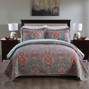 img 4 attached to MaiuFun Queen/Full Size Cotton Bedspread Quilt Sets (90x98 Inch) - Reversible Paisley Floral Patchwork Patterns - 3-Piece Bedding Coverlet for All Season (Includes 1 Quilt + 2 Pillow Shams)