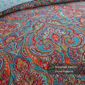 img 1 attached to MaiuFun Queen/Full Size Cotton Bedspread Quilt Sets (90x98 Inch) - Reversible Paisley Floral Patchwork Patterns - 3-Piece Bedding Coverlet for All Season (Includes 1 Quilt + 2 Pillow Shams)