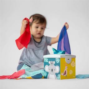 img 3 attached to Taf Toys Сенсорная коробка с платиковой крышкой для малышей - прочная и долговечная картона 🎁: красочные шарфики и скрежещущие платки для образовательного и сенсорного развития, игрушка STEM Монтессори