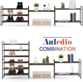 img 2 attached to 👠 AULEDIO Stackable 3-Tier Wire Grid Shoe Rack - Multi-Function Shoe Organizer Storage with Adjustable and Extra Large Capacity - Space Saving Solution for Boots, High Heels, Slippers, and More (Bronze)