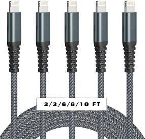 img 4 attached to 🔌 5-Pack MFi Certified iPhone Charger Cable, Lightning Charger (3/3/6/6/10FT) Apple Fast Charging Cord - Braided Lightning Cable for iPhone 13/12/11/Pro/X/XS/Max/XR/8 Plus/7 Plus (Grey)