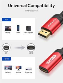img 1 attached to 🔴 JSAUX DisplayPort to HDMI Adapter 4K@60Hz - Nylon Braided, Aluminum Shell - Male to Female Converter Compatible with HP, ThinkPad, AMD, NVIDIA, Desktop and More - Red