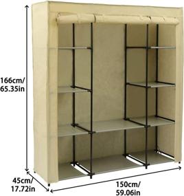 img 1 attached to 🏡 Homebi Portable Clothes Closet Wardrobe with Hanging Rod and 10 Shelves - Durable Non-Woven Fabric Storage Organizer for Extra Storage Space (Beige, 59.05"W x 17.72"D x 65.4"H)