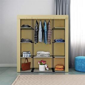 img 2 attached to 🏡 Homebi Portable Clothes Closet Wardrobe with Hanging Rod and 10 Shelves - Durable Non-Woven Fabric Storage Organizer for Extra Storage Space (Beige, 59.05"W x 17.72"D x 65.4"H)