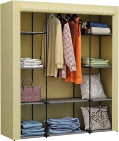 img 4 attached to 🏡 Homebi Portable Clothes Closet Wardrobe with Hanging Rod and 10 Shelves - Durable Non-Woven Fabric Storage Organizer for Extra Storage Space (Beige, 59.05"W x 17.72"D x 65.4"H)