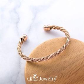 img 2 attached to Adjustable Twisted Wire Cable Open Cuff Bangle Bracelet for Women & Girls by 555Jewelry