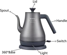 img 2 attached to 🔌 DCIGNA Electric Gooseneck Kettle 1L: Stylish Matte Black Tea Kettle, Stainless Steel, 800W Power