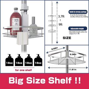 img 1 attached to 🚿 Stainless Steel Shower Caddy, LI LIBZAKI Tension Pole Caddy, Rustproof Bathtub Storage Organizer for Hand Soap, Body Wash, Adjustable Height: 3.7 to 9ft