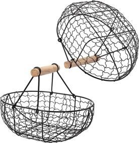 img 3 attached to Bekith 2 Pack Oval Wire Storage Basket with Wooden 🧺 Handles: Modern Farmer's Market-Style Black Basket for Kitchen Organization and Small Storage