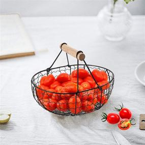 img 2 attached to Bekith 2 Pack Oval Wire Storage Basket with Wooden 🧺 Handles: Modern Farmer's Market-Style Black Basket for Kitchen Organization and Small Storage