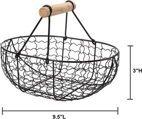 img 1 attached to Bekith 2 Pack Oval Wire Storage Basket with Wooden 🧺 Handles: Modern Farmer's Market-Style Black Basket for Kitchen Organization and Small Storage