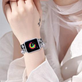 img 3 attached to Браслет Fastgo с бусинами и цветочным узором для Apple Watch 38мм/40мм — милый и регулируемый эластичный кожаный ремешок для Series 6, SE, 5, 4, 3, 2, 1.