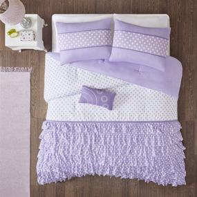 img 2 attached to 🌸 Комплект из одеяла с уютным комфортом Mi Zone Morgan - дизайн полосок в горошек с оборками, всесезонное альтернативное перообалдение - фиолетовый, полный/королевский размер, 4 предмета.