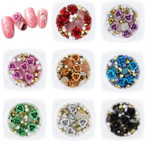 img 4 attached to 💅 Eternal 8-Piece Nail Art Set: 3D Rose Rhinestones, Mixed Gems, Metal Flower Charms, and Pearls - Ideal for DIY Nail Design, Craft Decoration for Women and Girls