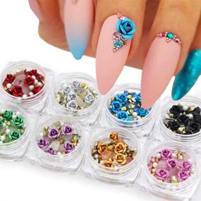 img 3 attached to 💅 Eternal 8-Piece Nail Art Set: 3D Rose Rhinestones, Mixed Gems, Metal Flower Charms, and Pearls - Ideal for DIY Nail Design, Craft Decoration for Women and Girls