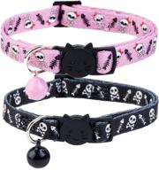 safe halloween puppy collars - pack of 2 boombone skull cat collar breakaway with bell logo