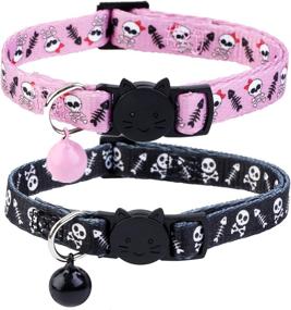 img 4 attached to Safe Halloween Puppy Collars - Pack of 2 BoomBone Skull Cat Collar Breakaway with Bell