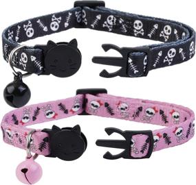 img 3 attached to Safe Halloween Puppy Collars - Pack of 2 BoomBone Skull Cat Collar Breakaway with Bell