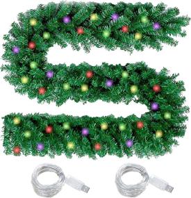 img 4 attached to 🎄 16.4 Feet Christmas Garlands Decorations, Green Artificial Greenery Tree Branch with 2 Pack LED Lights, for Outdoor or Indoor Fireplaces Stair Garden Yard Christmas Party Decor by LessMo