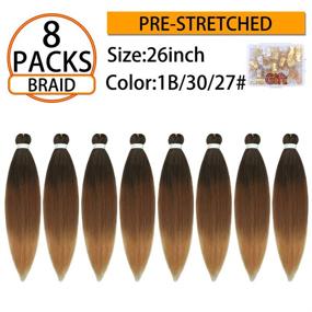 img 2 attached to 🔥 8 Packs Pre-Stretched 3 Tone Ombre Braiding Hair for Braids Twist - 26 Inch Itch-Free Hot Water Setting Yaki Texture Synthetic Hair Extension (T1B/30/27#)