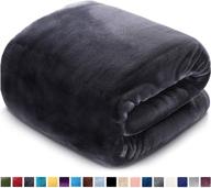 🔲 fleece queen size blanket: super soft plush 330gsm for all seasons - 90x90 inches - dark grey logo