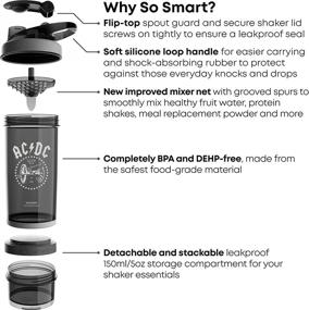 img 2 attached to 🎸 AC/DC Smartshake Revive Shaker Bottles - 25 oz Protein Mixes & Shaker Cup with Storage for Powder + Protein Shakes - Rock Band Collection - Smart Shaker Bottles for Workout