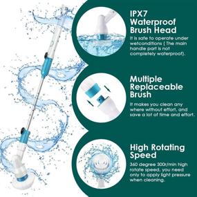 img 3 attached to 🧼 360 Cordless Electric Spin Scrubber: Multi-Purpose Power Surface Cleaner with 3 Replaceable Scrubber Brush Heads, 1 Extension Arm for Shower, Tub, Tile, Wall, Bathroom