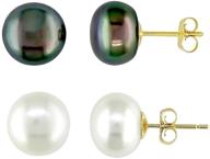 💎 stunning 14k gold freshwater pearl stud earrings - 2 pack white and peacock, genuine 14k yellow gold backings logo