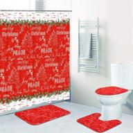 alishomtll christmas shower curtain set - 4 pcs with non-slip rugs, toilet lid cover, 🎄 bath mat & hooks - festive red shower curtain for bathroom decor, featuring christmas tree design logo