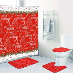 img 4 attached to Alishomtll Christmas Shower Curtain Set - 4 Pcs with Non-Slip Rugs, Toilet Lid Cover, 🎄 Bath Mat & Hooks - Festive Red Shower Curtain for Bathroom Decor, featuring Christmas Tree Design