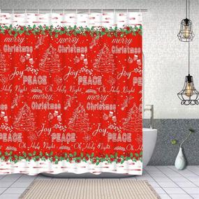 img 1 attached to Alishomtll Christmas Shower Curtain Set - 4 Pcs with Non-Slip Rugs, Toilet Lid Cover, 🎄 Bath Mat & Hooks - Festive Red Shower Curtain for Bathroom Decor, featuring Christmas Tree Design