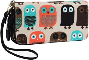 img 4 attached to 🦉 Canvas Owl Zipper Wallet with Coin Pocket, Strap, Phone & Card Holder for Women