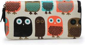 img 1 attached to 🦉 Canvas Owl Zipper Wallet with Coin Pocket, Strap, Phone & Card Holder for Women