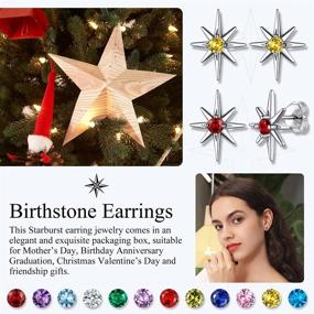 img 2 attached to Dainty Birthstone North Star Starburst Stud Earrings: Suplight 925 Sterling Silver for Women & Girls