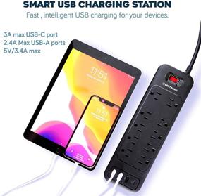 img 2 attached to ⚡ BENTRONIC Сетевой фильтр с защитой от пробоя: USB-C, 10 розеток, порты быстрой зарядки, удлинитель на 6фт, 2100J, сертифицирован ETL