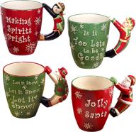 🎄 set of 4 certified international multicolor 3d handle mugs: santa, snowman, elf & penguin logo