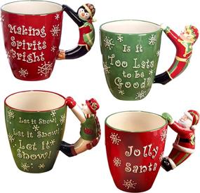 img 1 attached to 🎄 Set of 4 Certified International Multicolor 3D Handle Mugs: Santa, Snowman, Elf & Penguin