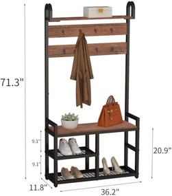 img 1 attached to 🧥 Large Coat Rack Shoe Bench with Storage Shelf - Industrial Design, Wood Look Accent Furniture, Metal Frame - Easy Assembly and Ideal for Entryway Hall Tree