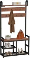 🧥 large coat rack shoe bench with storage shelf - industrial design, wood look accent furniture, metal frame - easy assembly and ideal for entryway hall tree logo