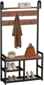 img 4 attached to 🧥 Large Coat Rack Shoe Bench with Storage Shelf - Industrial Design, Wood Look Accent Furniture, Metal Frame - Easy Assembly and Ideal for Entryway Hall Tree