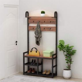 img 3 attached to 🧥 Large Coat Rack Shoe Bench with Storage Shelf - Industrial Design, Wood Look Accent Furniture, Metal Frame - Easy Assembly and Ideal for Entryway Hall Tree