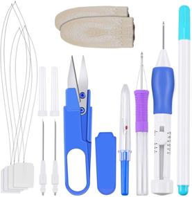 img 4 attached to SelfTek Embroidery Pen Kit - Embroidery Punch Needle Craft Tools Set with Storage Box for DIY Sewing, Knitting, and Cross Stitching - Includes Finger Protectors