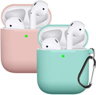 🎧 premium compatible airpods case cover silicone protective skin (2 pack) - apple airpod case 2&1 - pink-turquoise color logo