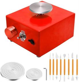 img 4 attached to 🎨 Kids Mini Pottery Wheel Kit - 2 Turntable Spin and Sculpt Pottery Machines, Adjustable Speed 0-2000 RPM, Aluminum Alloy, DIY Tiny Pottery with Clay Sculpting Tool Set (Red)