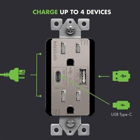 img 2 attached to 🔌 TOPGREENER 5.8A Ultra Fast USB Type-C/A настенная розетка, 15A розетки с защитой от взлома, совместима с iPhone SE/11/XS/XR, Samsung Galaxy S20/S10/S9, LG, HTC и другими, сертифицирована UL, TU21558AC, никель.