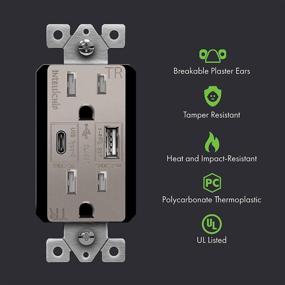 img 3 attached to 🔌 TOPGREENER 5.8A Ultra Fast USB Type-C/A настенная розетка, 15A розетки с защитой от взлома, совместима с iPhone SE/11/XS/XR, Samsung Galaxy S20/S10/S9, LG, HTC и другими, сертифицирована UL, TU21558AC, никель.