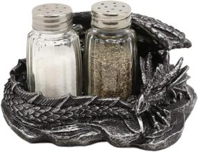 img 3 attached to Gothic Medieval Dragon Salt and Pepper Shakers Holder Set for Fantasy Kitchen Decor