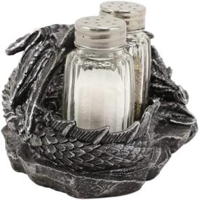 img 1 attached to Gothic Medieval Dragon Salt and Pepper Shakers Holder Set for Fantasy Kitchen Decor