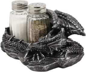 img 2 attached to Gothic Medieval Dragon Salt and Pepper Shakers Holder Set for Fantasy Kitchen Decor